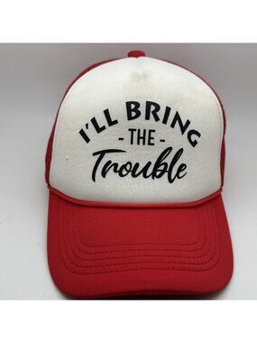 Funky Junque "I'll Bring The Trouble" Trucker Hat Red White Adjustable Snapback